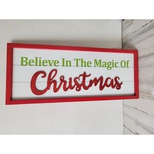 Believe in the magic of xmas large sign wooden hanging home decor glitter